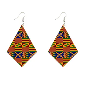 African Print Earrings | Rhombus shaped Kente print wooden earrings