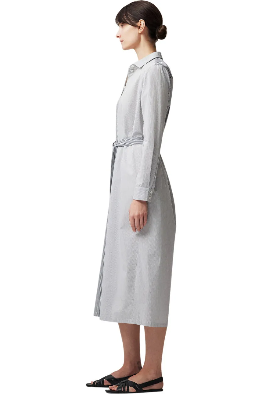 ATM Mixed Stripe Shirting Belted Shirt Dress in Chalk-Ink