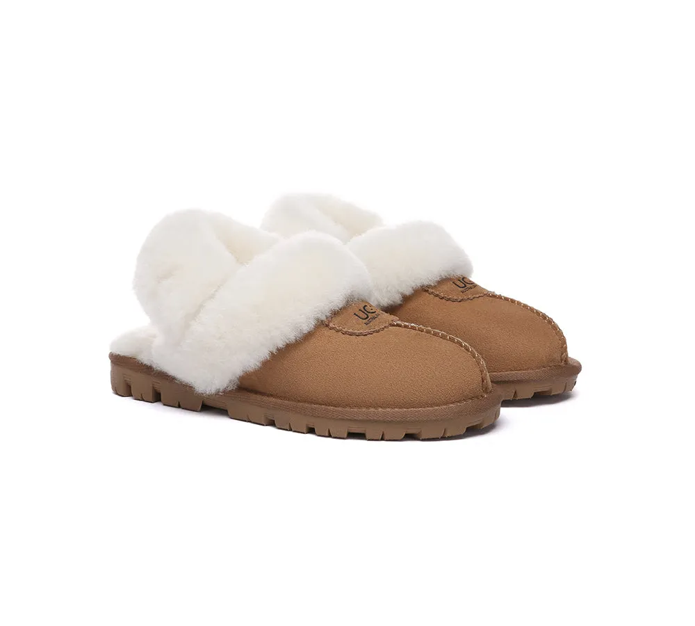 AUSTRALIAN SHEPHERD® UGG Slippers Women Removable Wool Fluffy Strap Slingback Waffle