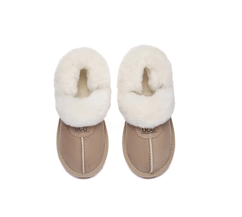 AUSTRALIAN SHEPHERD® UGG Slippers Women Removable Wool Fluffy Strap Slingback Waffle