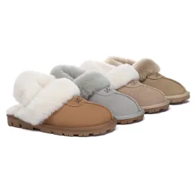 AUSTRALIAN SHEPHERD® UGG Slippers Women Removable Wool Fluffy Strap Slingback Waffle