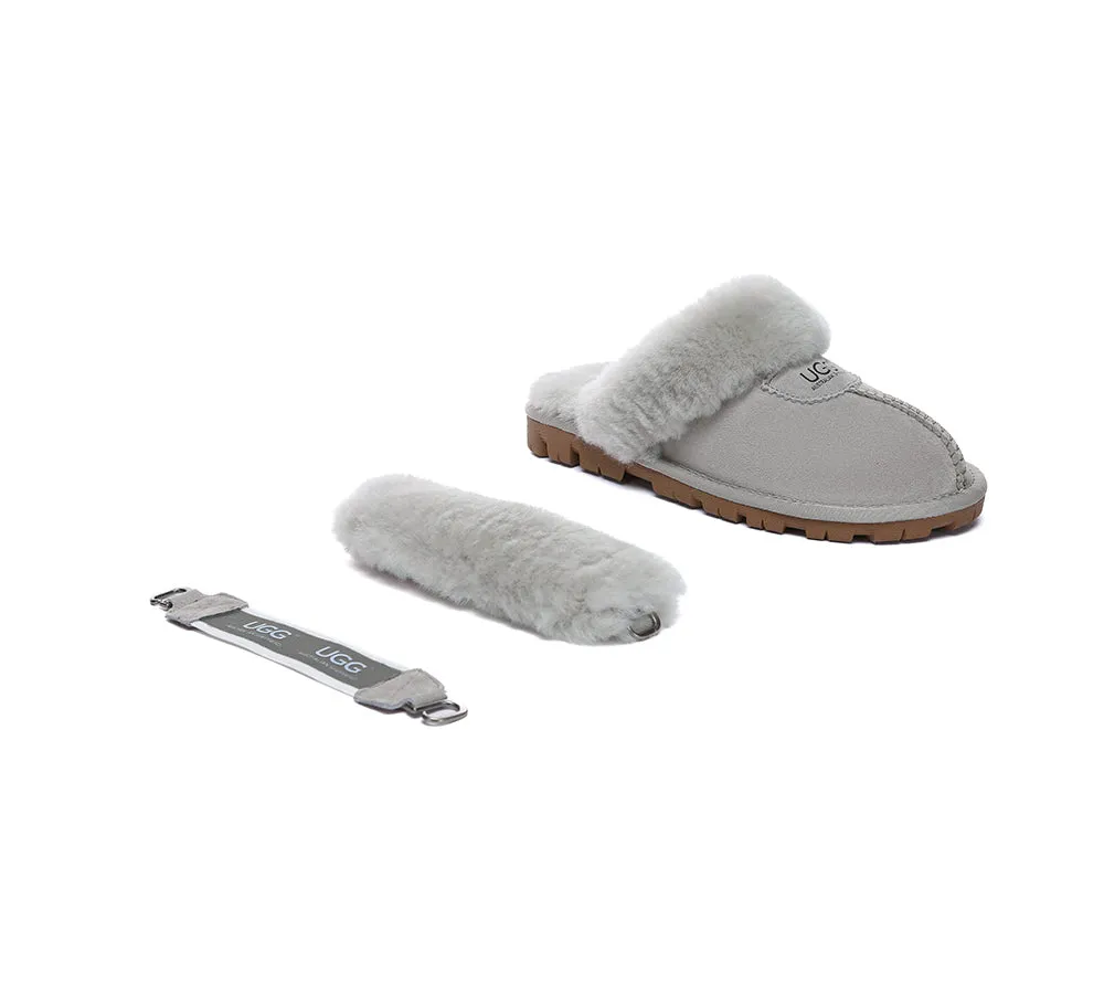 AUSTRALIAN SHEPHERD® UGG Slippers Women Removable Wool Fluffy Strap Slingback Waffle