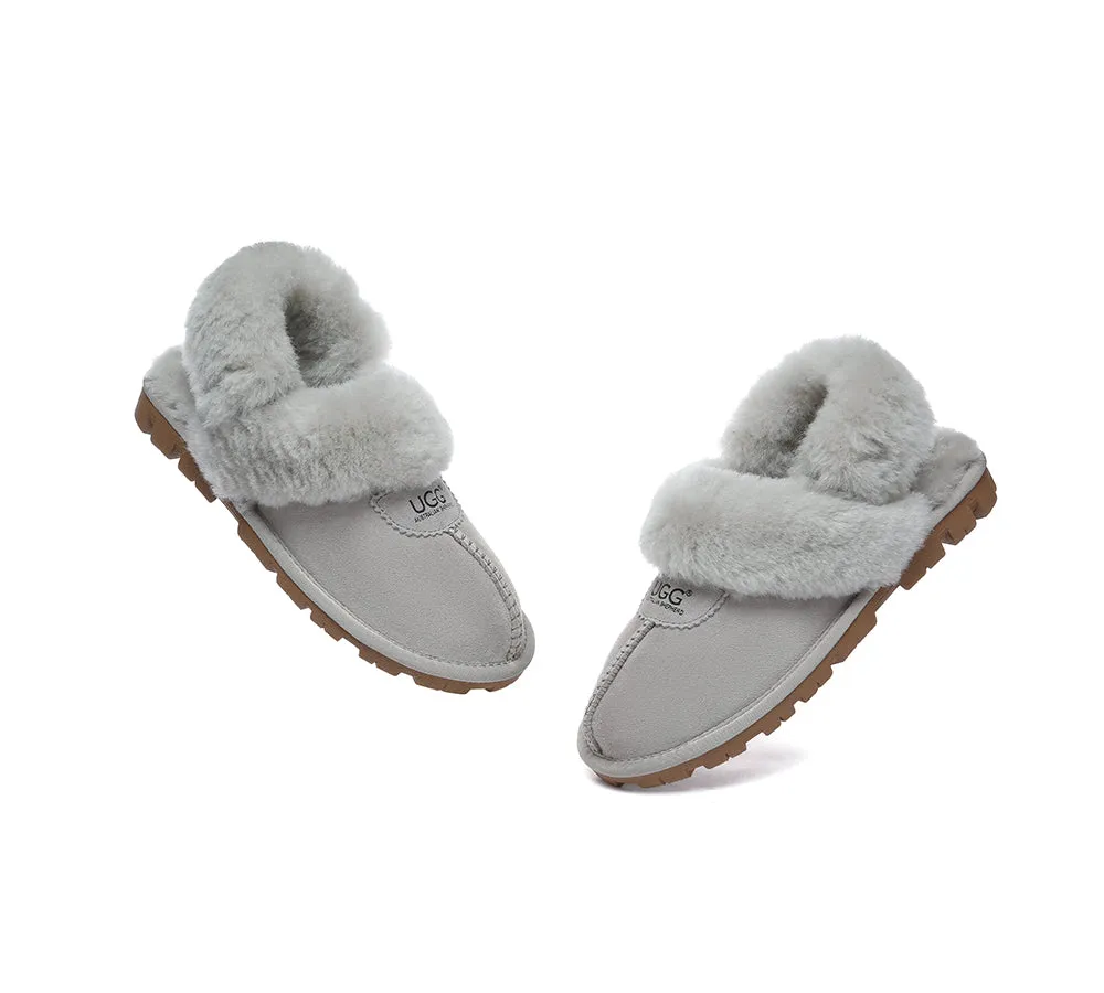 AUSTRALIAN SHEPHERD® UGG Slippers Women Removable Wool Fluffy Strap Slingback Waffle