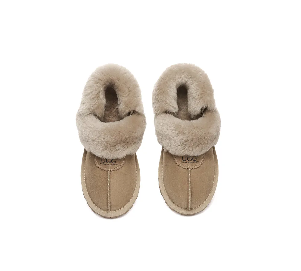 AUSTRALIAN SHEPHERD® UGG Slippers Women Removable Wool Fluffy Strap Slingback Waffle