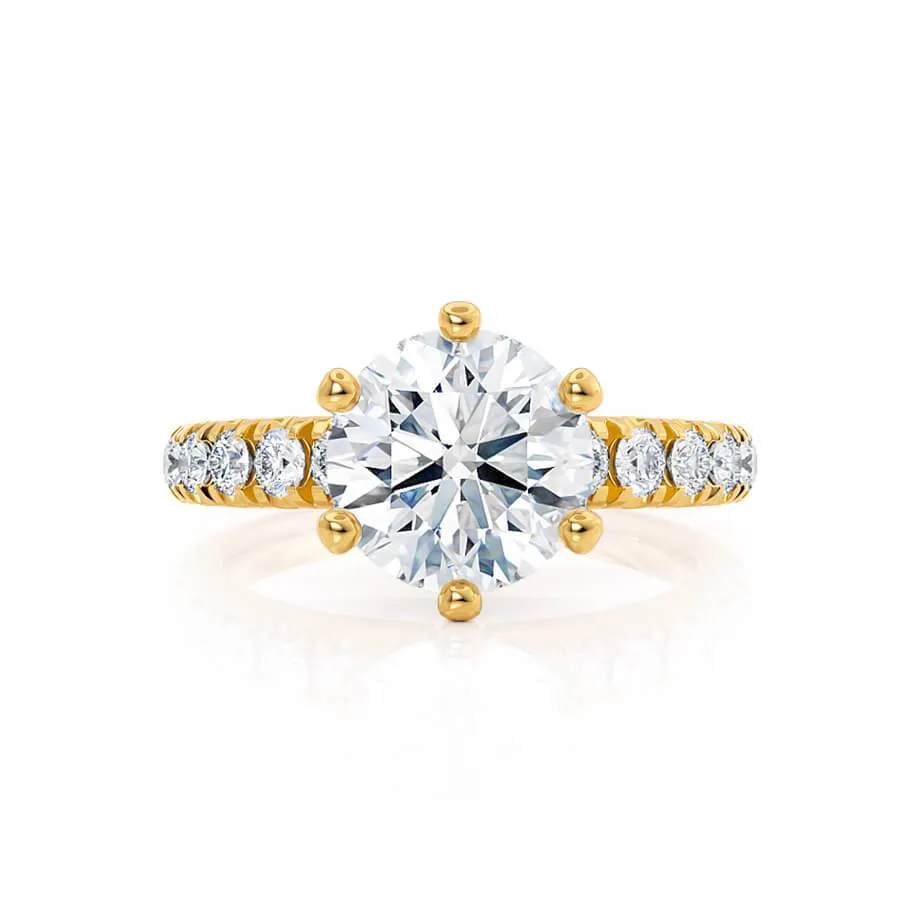 BELLE - Round Lab Diamond 18k Yellow Gold Shoulder Set Ring