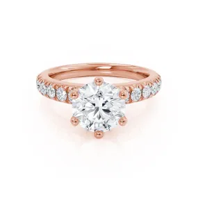 BELLE - Round Moissanite 18k Rose Gold Shoulder Set Ring