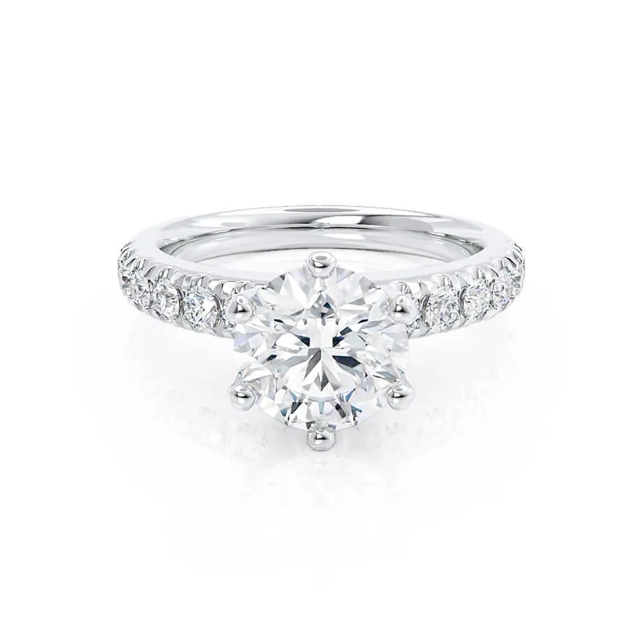 BELLE - Round Moissanite 18k White Gold Shoulder Set Ring