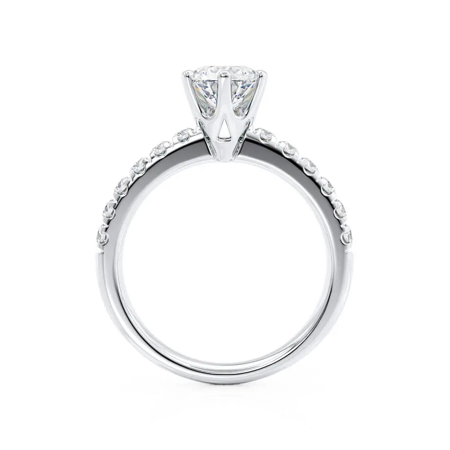 BELLE - Round Moissanite 18k White Gold Shoulder Set Ring