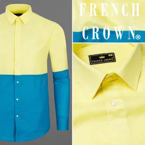 Blond Yellow with Bondi Blue Luxurious Linen Designer Shirt