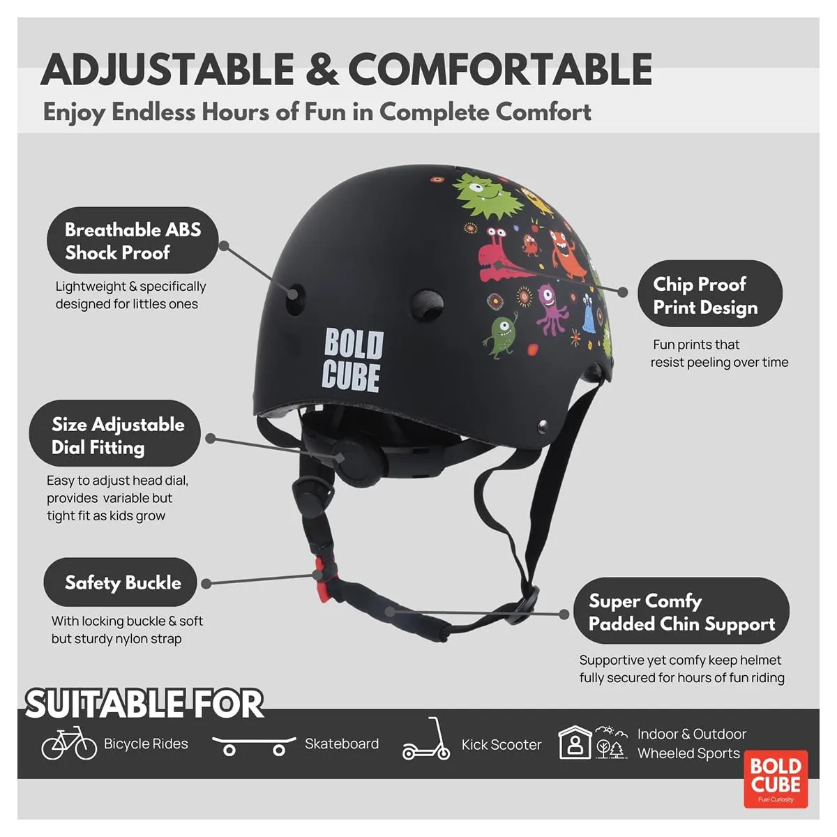 Boldcube Safety Helmet Monster Party Black Small