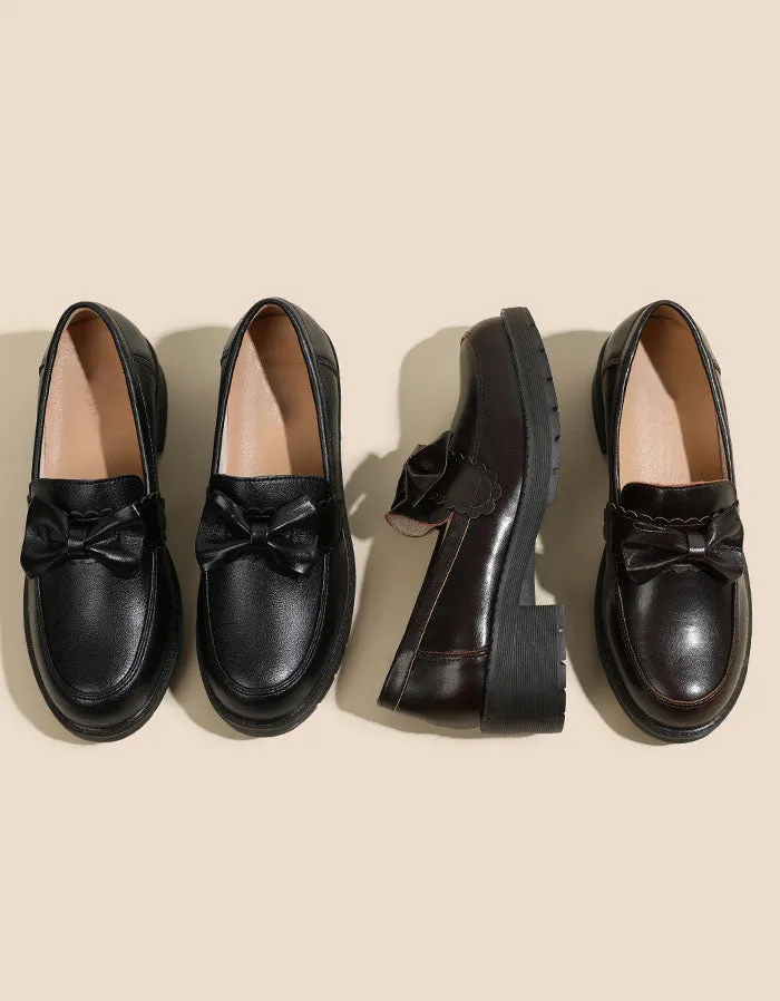 Bowknot British Style Chunky Heel Loafers