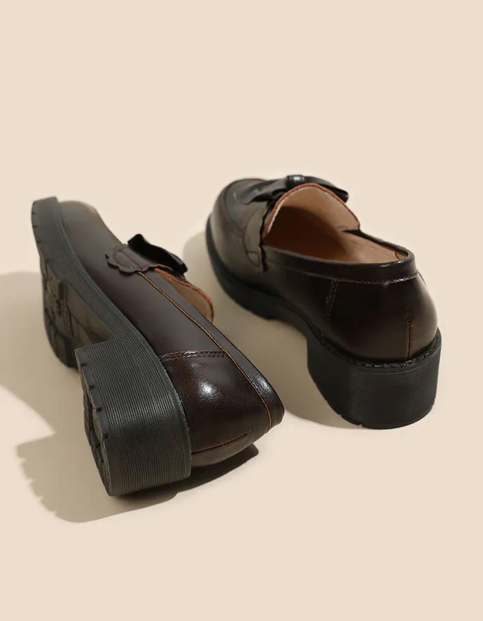 Bowknot British Style Chunky Heel Loafers