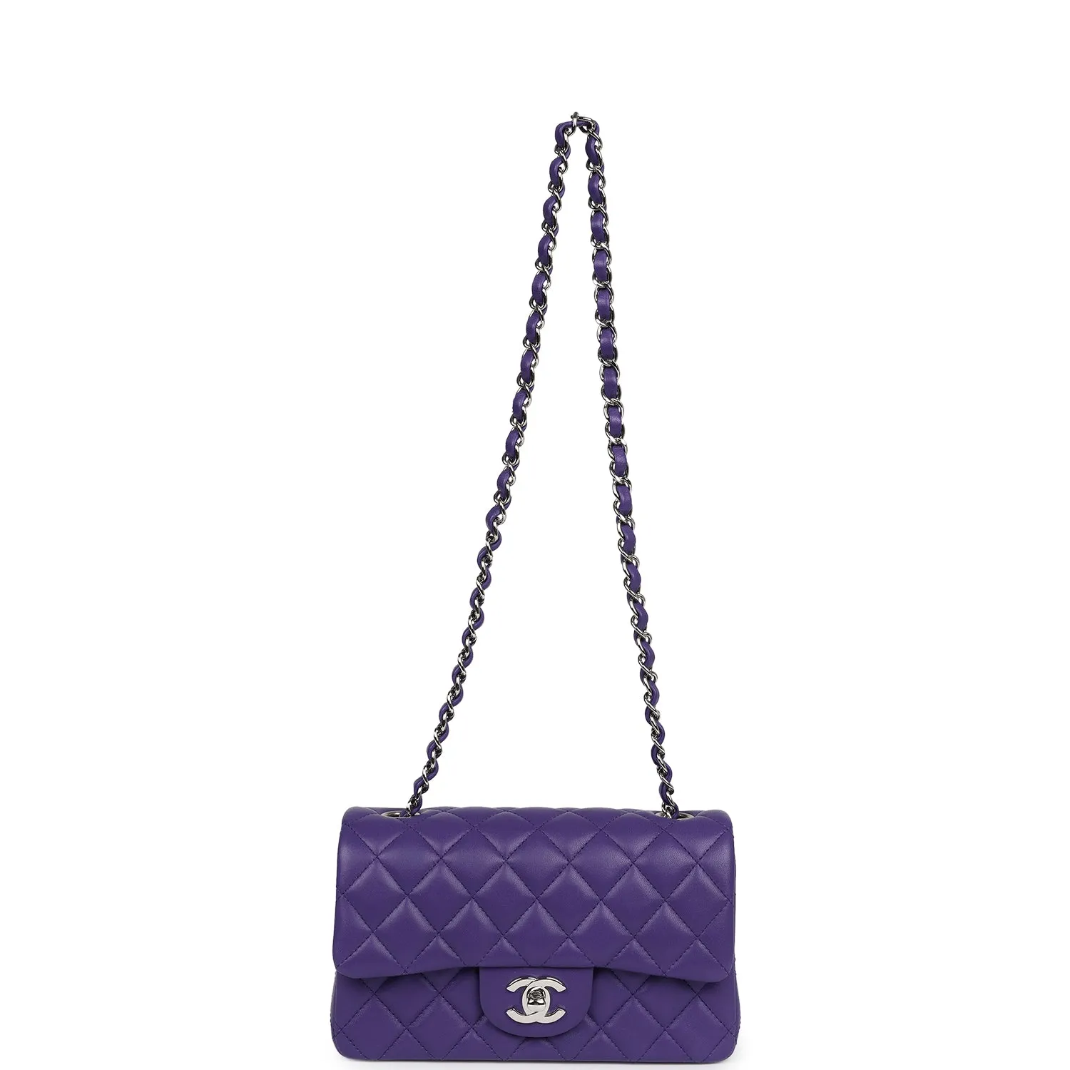 Chanel Mini Rectangular Flap Dark Purple Lambskin Silver Hardware