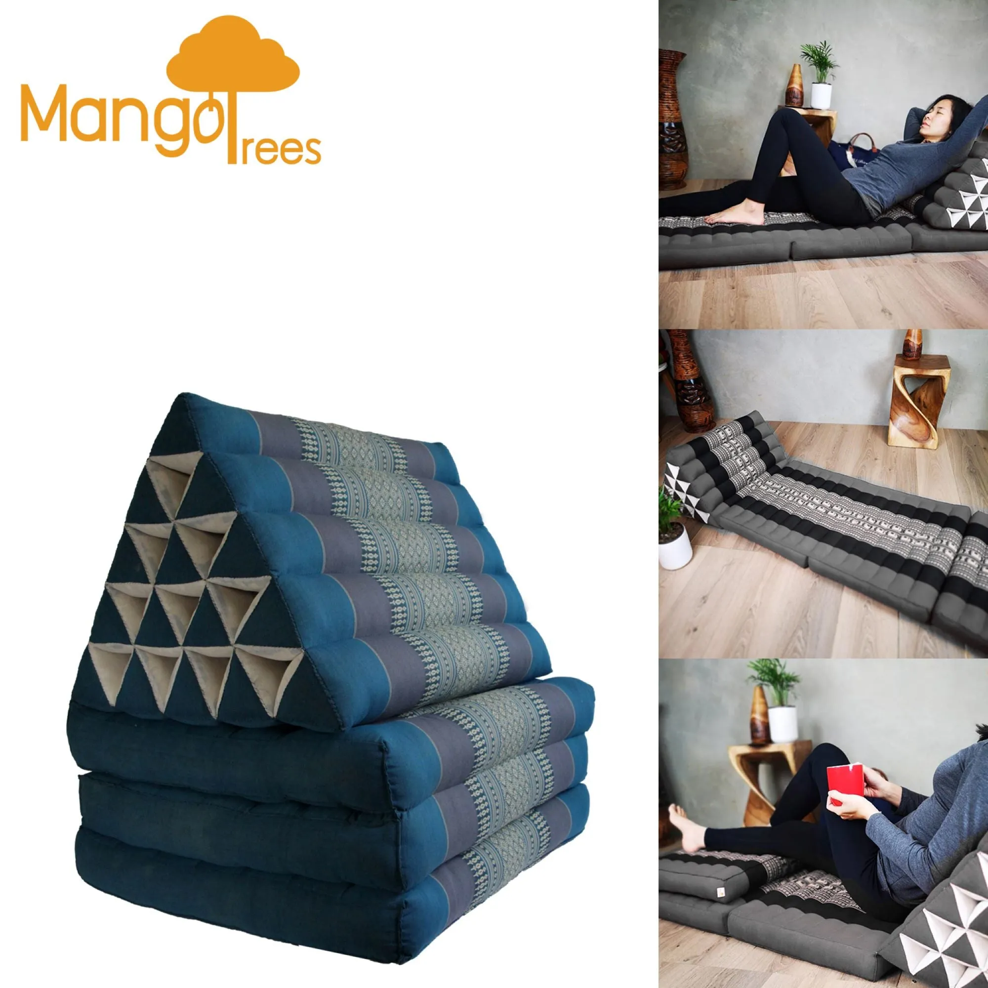 Day bed roll out mattress 3-Folds with backrest Cushion -100% Thailand handmade Kapok-BRedThai kapok cushion