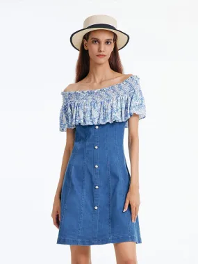 Denim Dress With Patchwork Floral