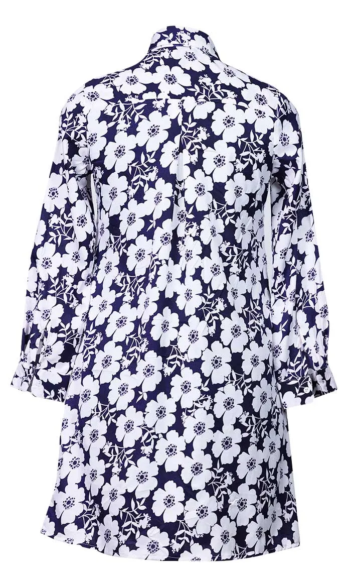 Everydaywear Floral White And Blue Printed Button Down Tunic