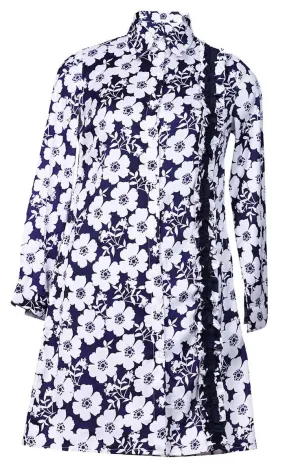 Everydaywear Floral White And Blue Printed Button Down Tunic