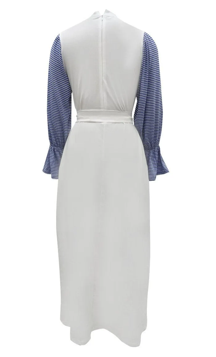 Everydaywear White And Blue Cotton Jersey Abaya With Pockets - Final Sale