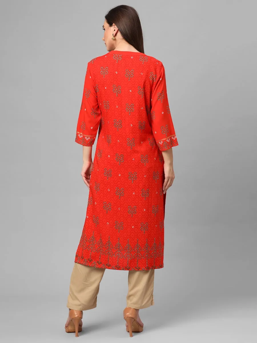 Orange Abstract Printed Kurta