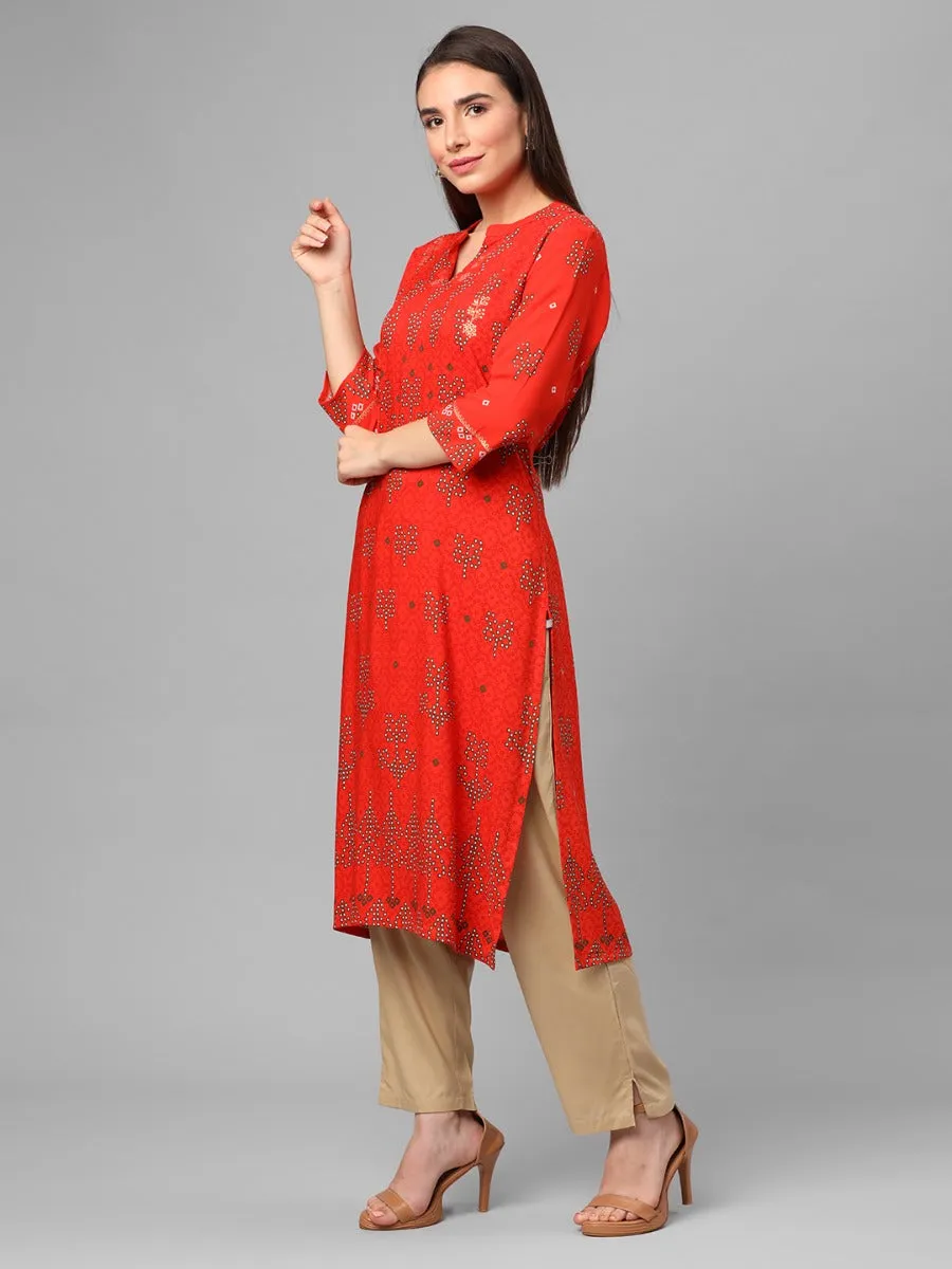 Orange Abstract Printed Kurta