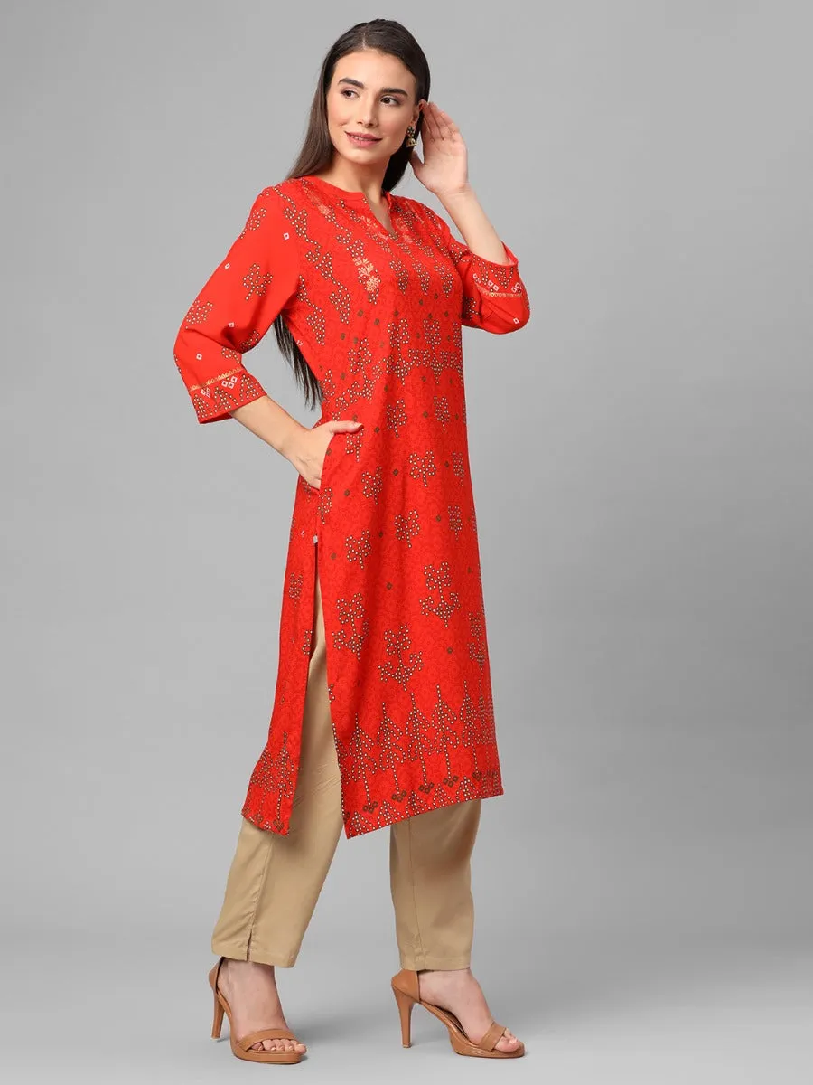 Orange Abstract Printed Kurta