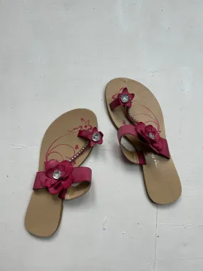 Pink flower appliquée summer flip flop leather shoes (39)