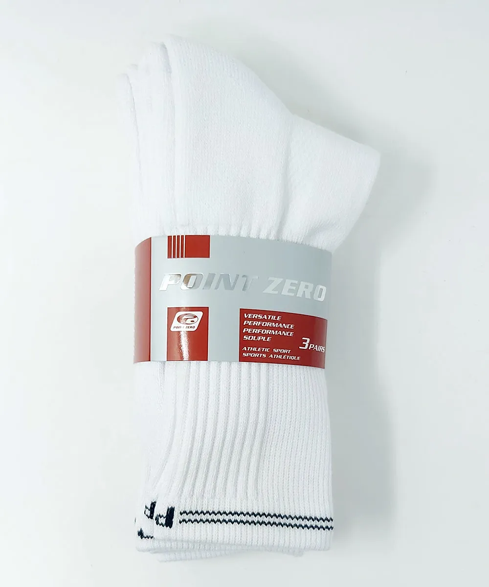 "Athletic" 90% Cotton Crew Socks (3 Pairs) by Point Zero-Large (CLEARANCE)