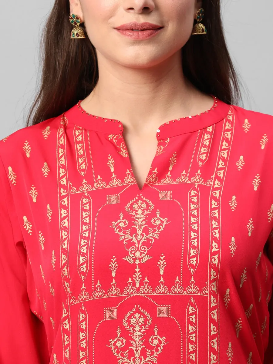 Red Straight Printed Kurta