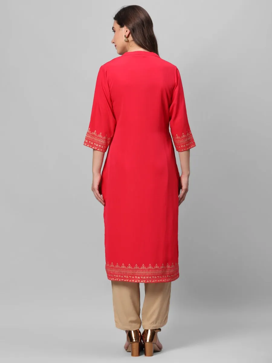 Red Straight Printed Kurta