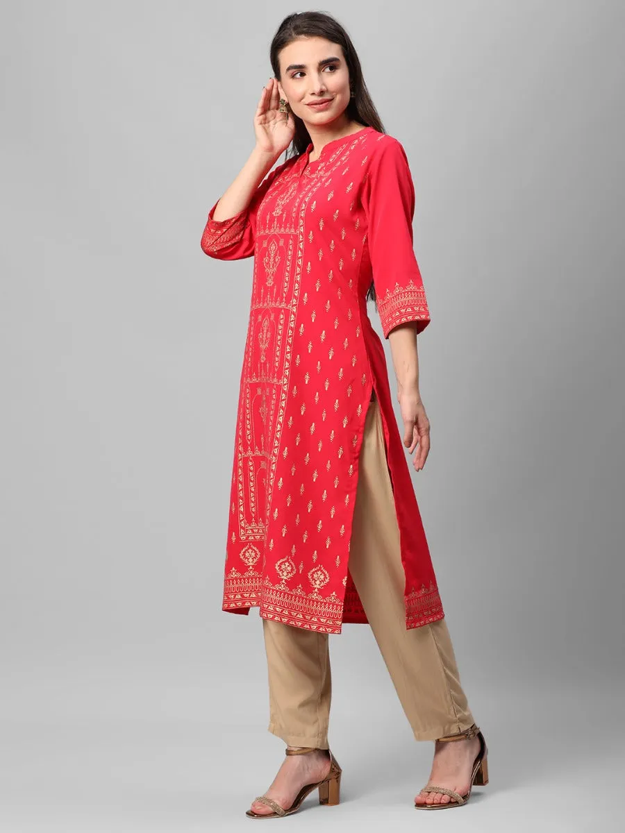 Red Straight Printed Kurta