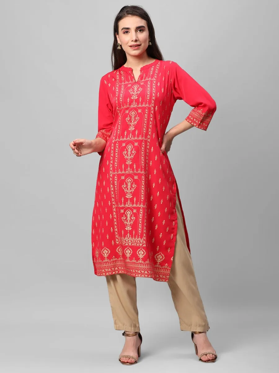 Red Straight Printed Kurta