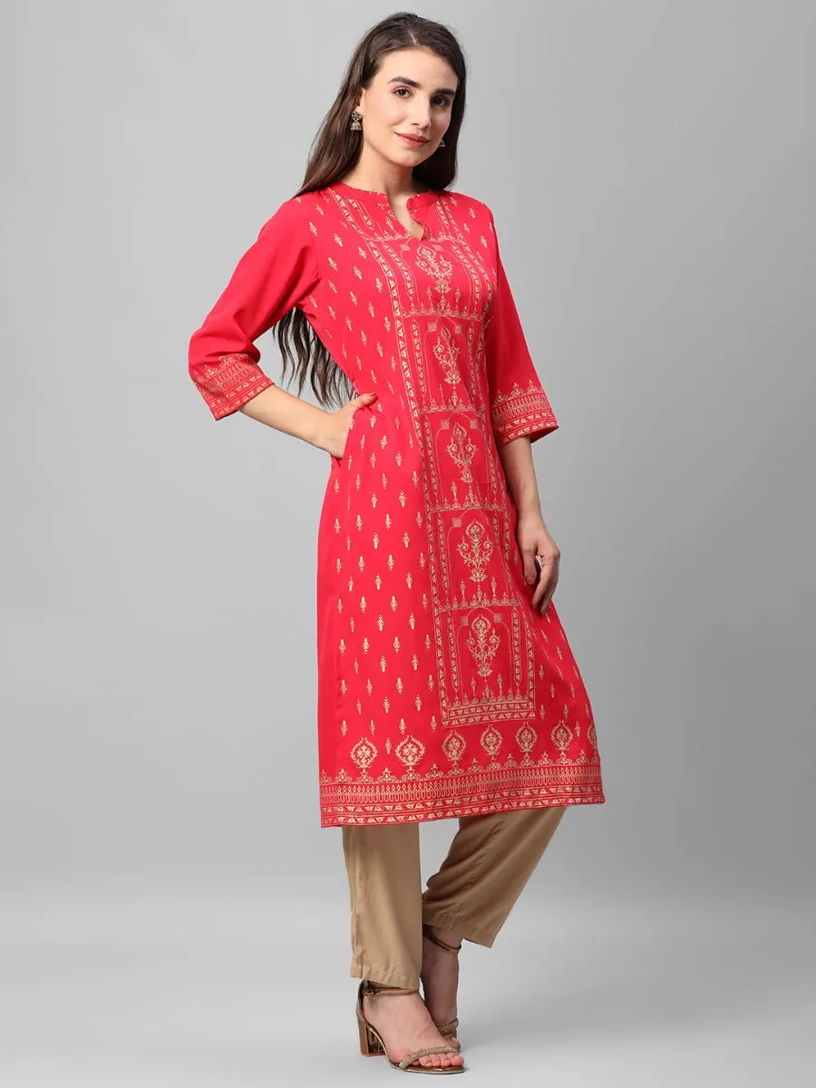 Red Straight Printed Kurta