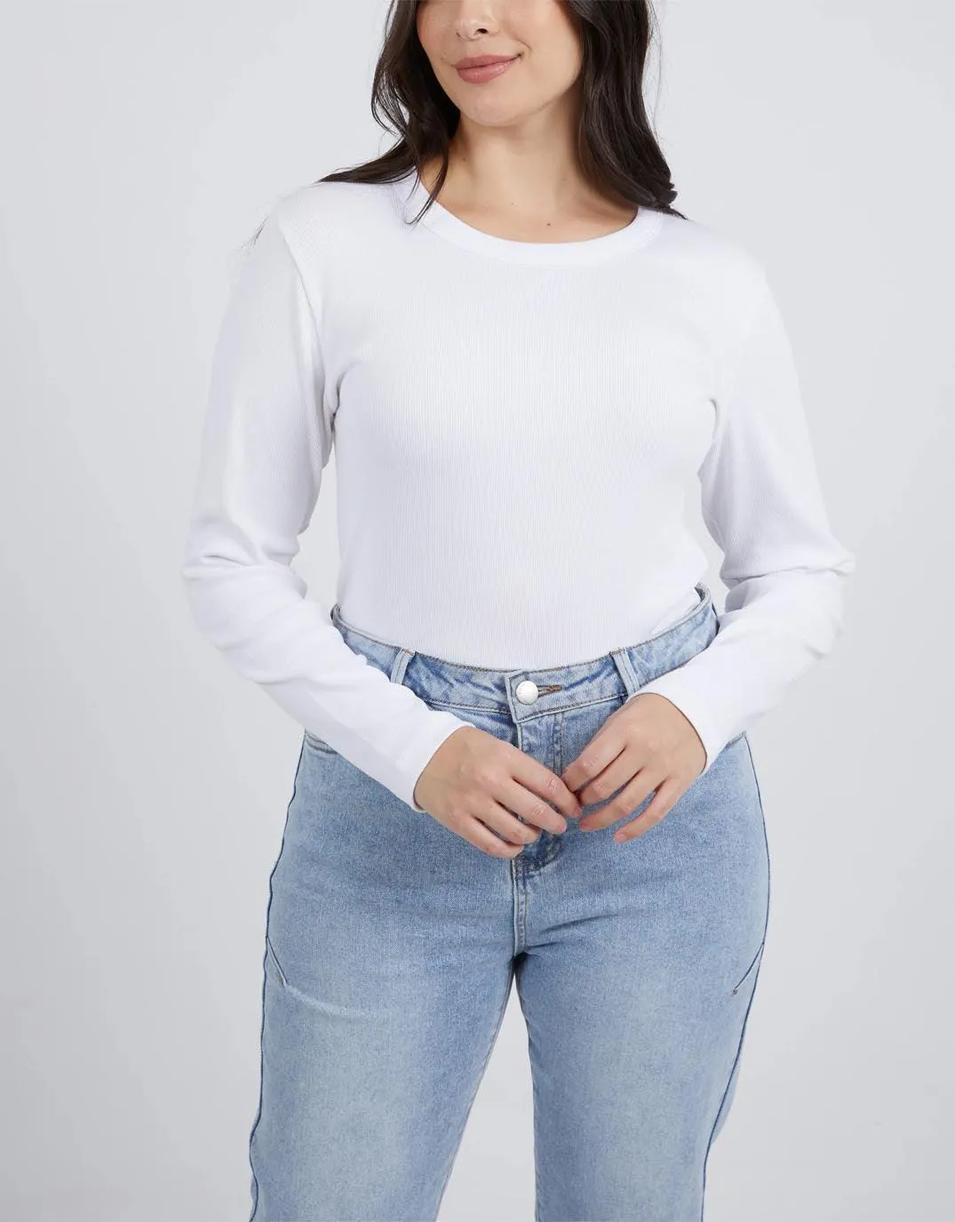 Scoop Long Sleeve Rib Tee - White