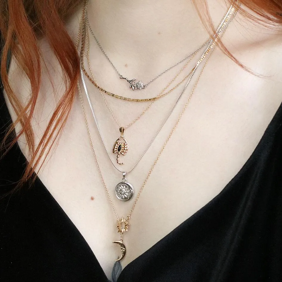 SOLSTICE. Sun & Moon Lariat Necklace - Silver