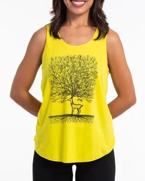 Super Soft Cotton Womens Bambi Tree Tank Top in Yellow