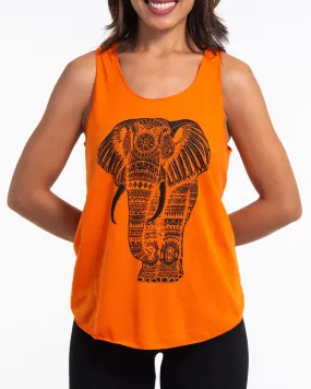 Super Soft Cotton Womens Regal Elephant Tank Top in Orange