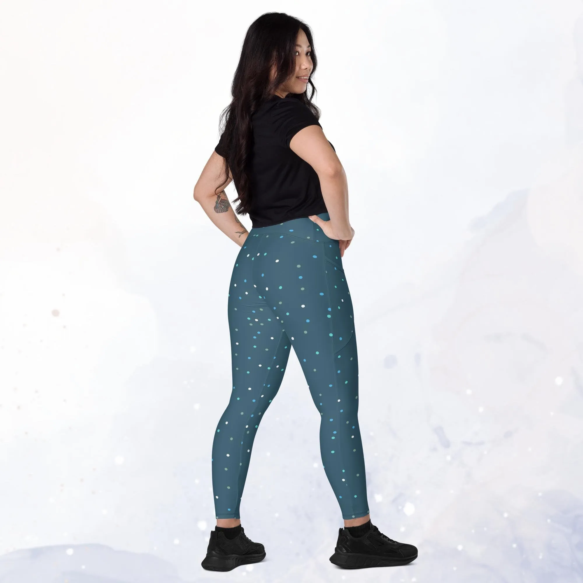 Winter Blue Polka Dot Leggings with Pockets