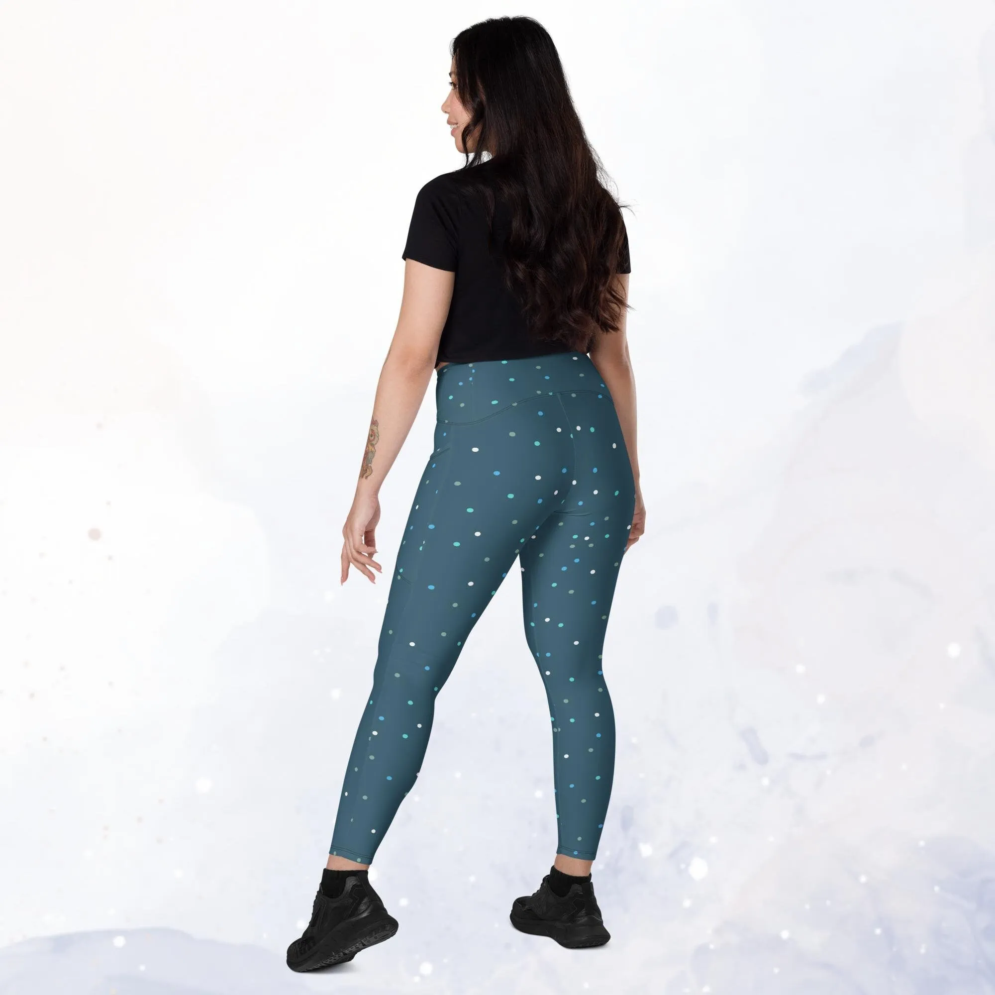 Winter Blue Polka Dot Leggings with Pockets