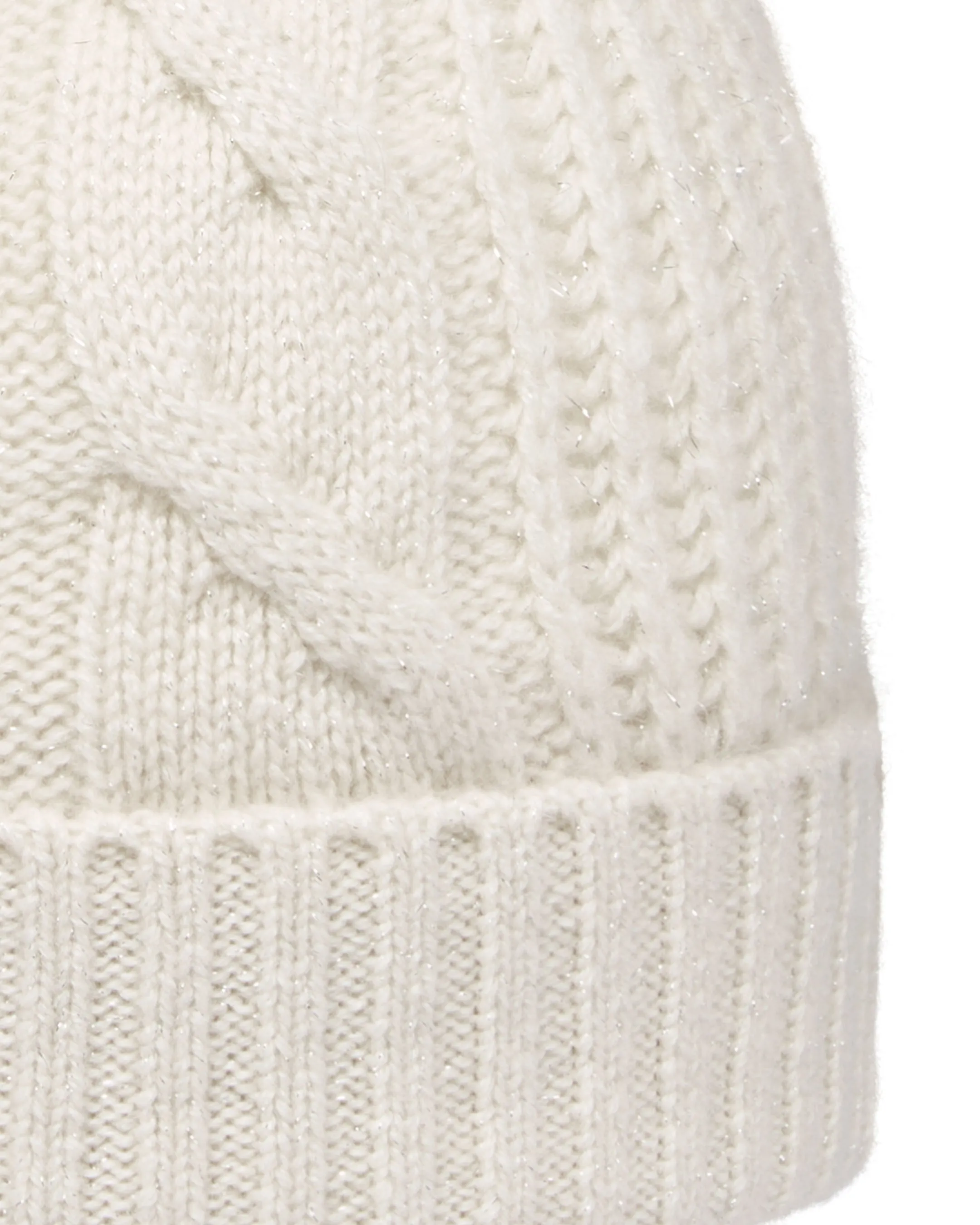 Women's Cable Rib Cashmere Hat With Lurex Snow Grey Sparkle